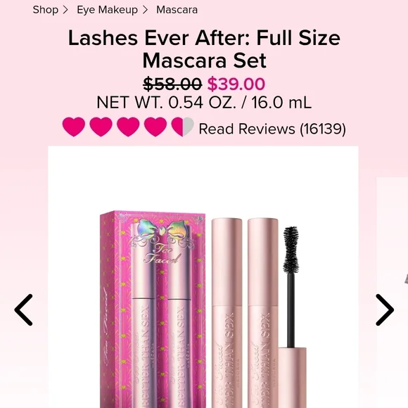 Too Faced Lashes Ever After Mascara Set Of 2 RETAIL $58 Now $39 NWTs - Picture 3 of 4